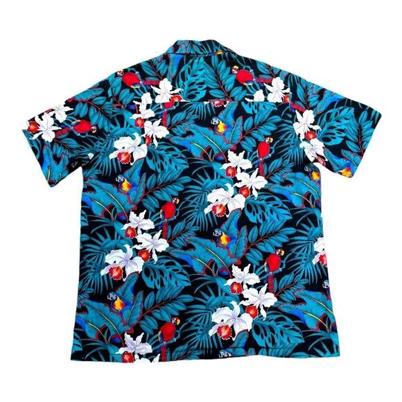 Casual Wear Hawaiian Shirt Parrot Tropical Flowers Macaw Orchid Floral Mens L - Picture 3 of 6